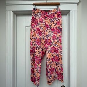 🍑🌸 Peach Floral Print High-Waisted Playa Soft-Spun Wide-Leg Pants Size M